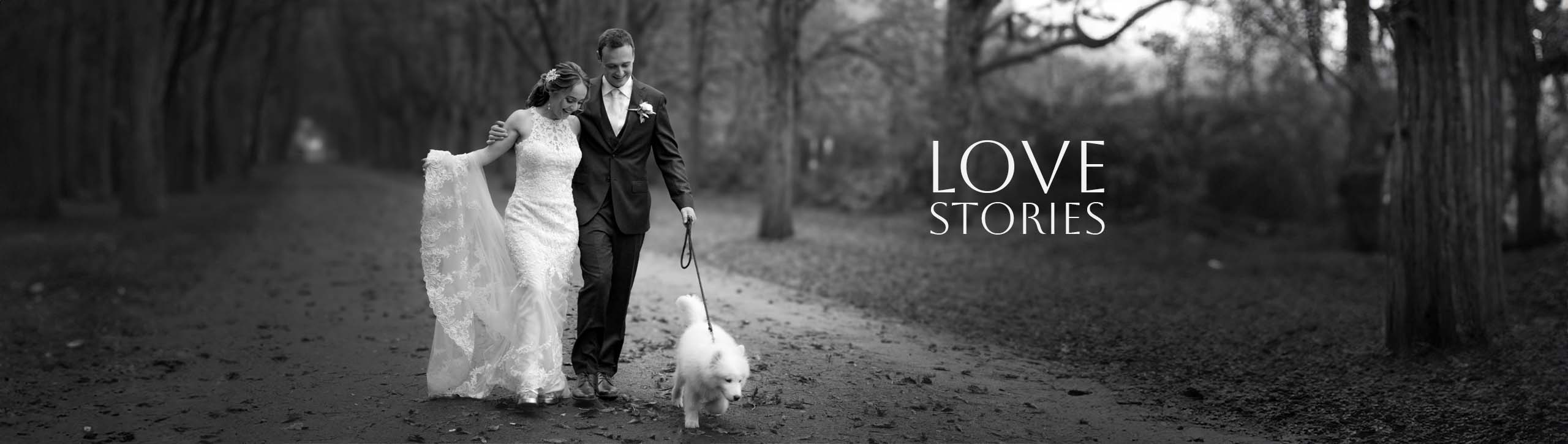 Wedding couple with dog
