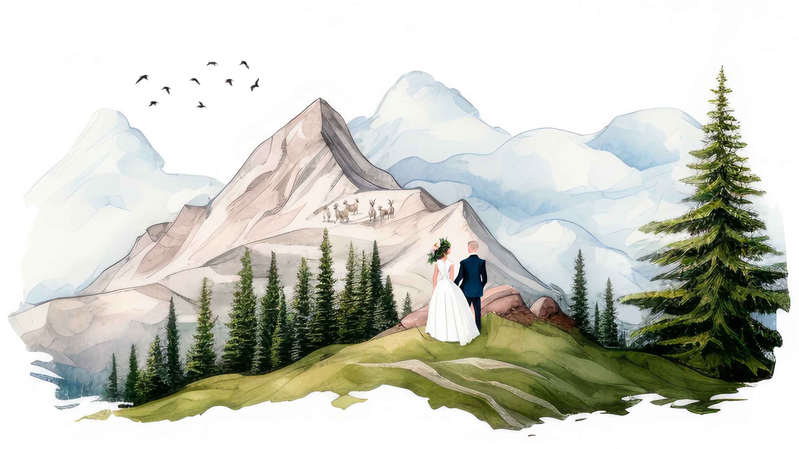 Mountains with wedding couple